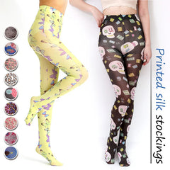 Velvet Tights with Japanese Harajuku Style Tattoo Print