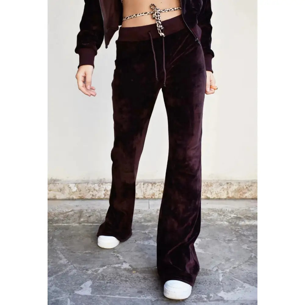 Velvet Zip-Up Cropped Hoodie & Flare Joggers Set