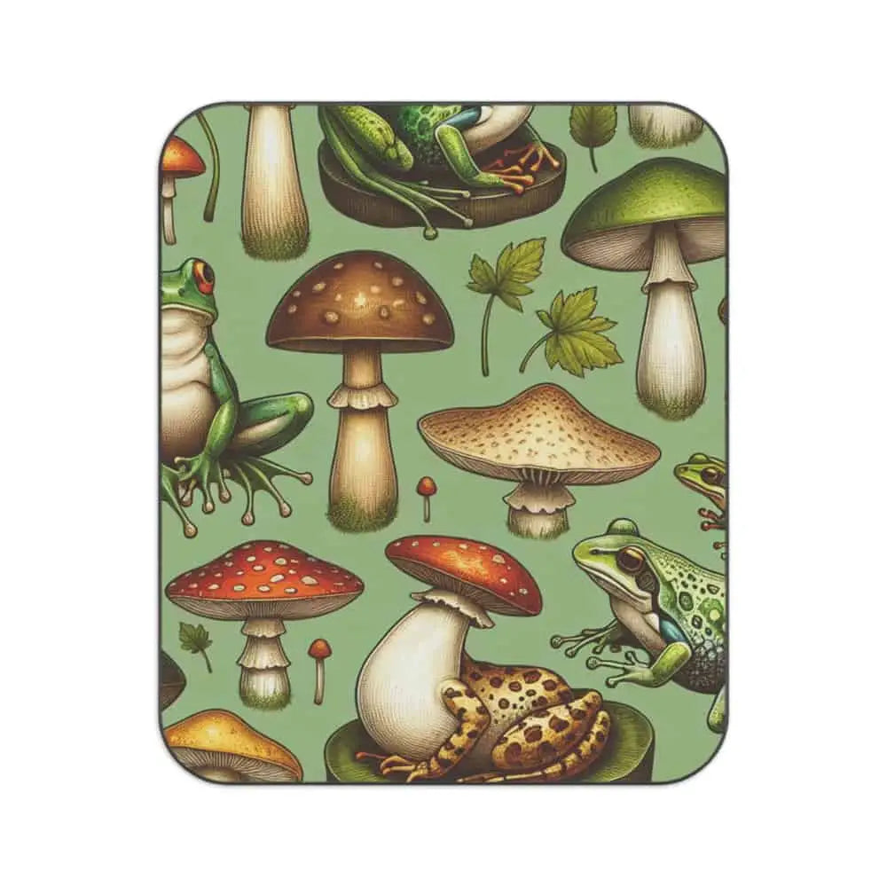 Vibrant Frogs Picnic Blanket with Mushroom Pattern 61’’ ×