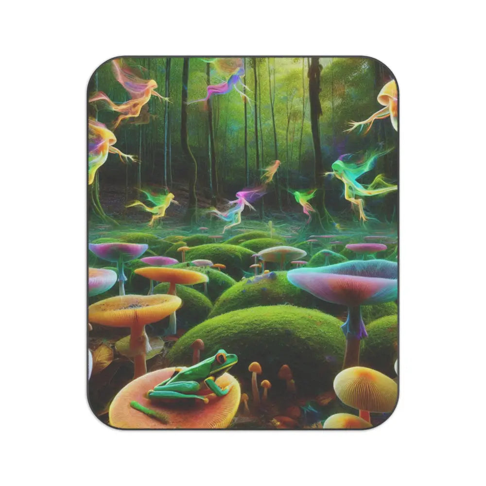 Vibrant Picnic Blanket with Colorful Mushrooms and Frogs