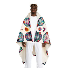 Vibrantly Colored Hooded Sherpa Fleece Blanket with Sugar