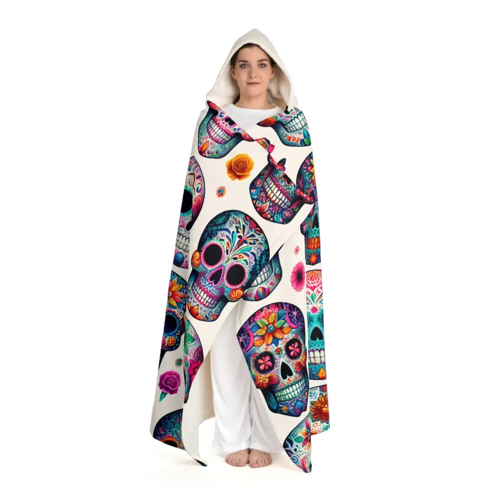 Vibrantly Colored Hooded Sherpa Fleece Blanket with Sugar