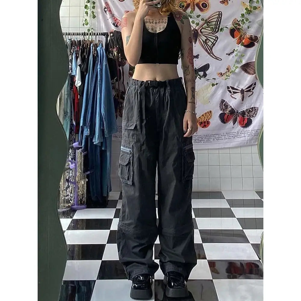 Vintage Baggy Cargo Pants - Gray / S