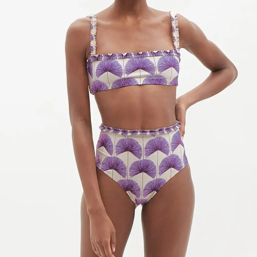 Vintage Bikini Swimsuit With Skirt - Lavender / S