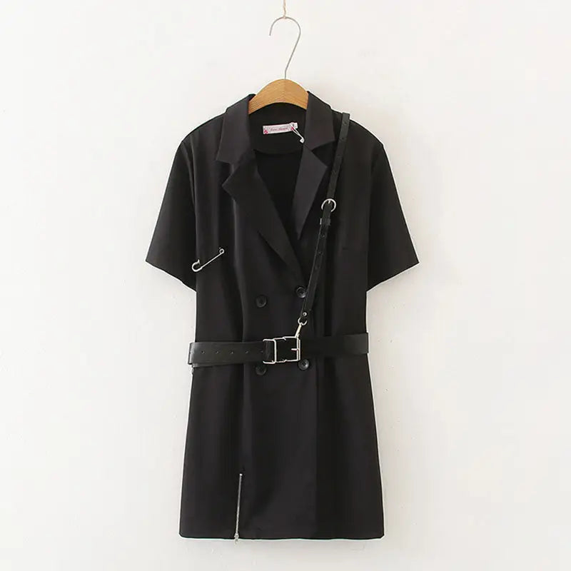 Vintage Black V-Neck Dress With Belt