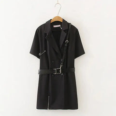Vintage Black V-Neck Dress With Belt - XL