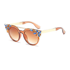 Vintage Cat Eye Fancy Rhinestones Sunglasses - Brown / One