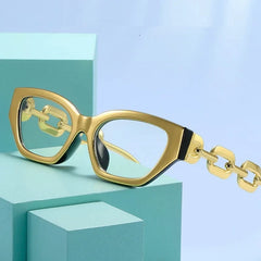 Vintage Chain Frame Clear Cat Eye Glasses