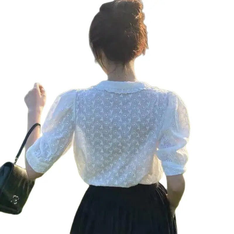 Vintage Chic Hollow Flower Lace Shirt