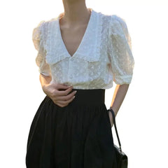 Vintage Chic Hollow Flower Lace Shirt