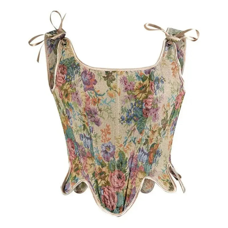 Vintage Embroidered Lace-Up Corset