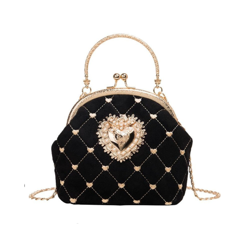 Vintage Embroidery Women Leather Handbag - Matte black / One