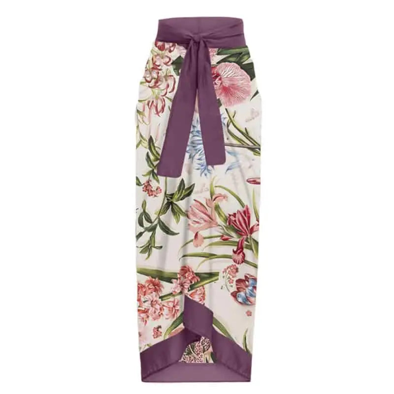 Vintage Floral Cover Up Set Lace Swimsuit - Skirt / S