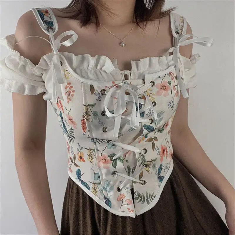 Vintage Floral Print Corset
