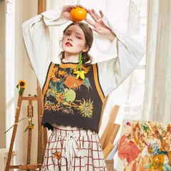 Vintage Flowers 2 Wearing Knitted Vest