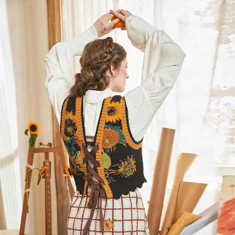 Vintage Flowers 2 Wearing Knitted Vest