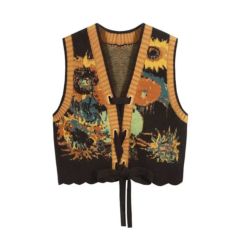 Vintage Folk-Inspired Knitted Sleeveless Vest