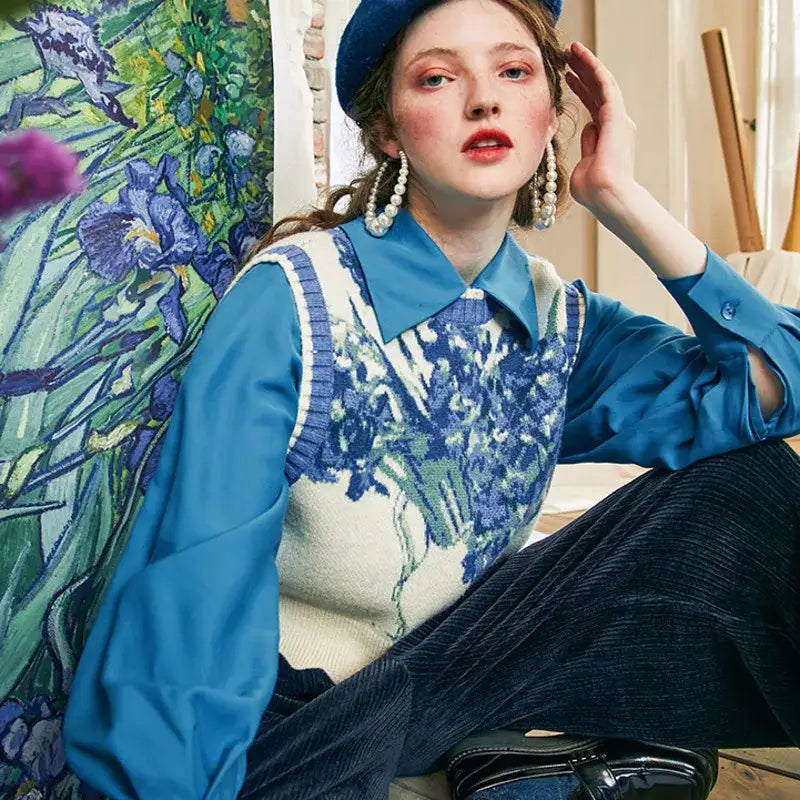 Vintage Folk-Inspired Knitted Sleeveless Vest