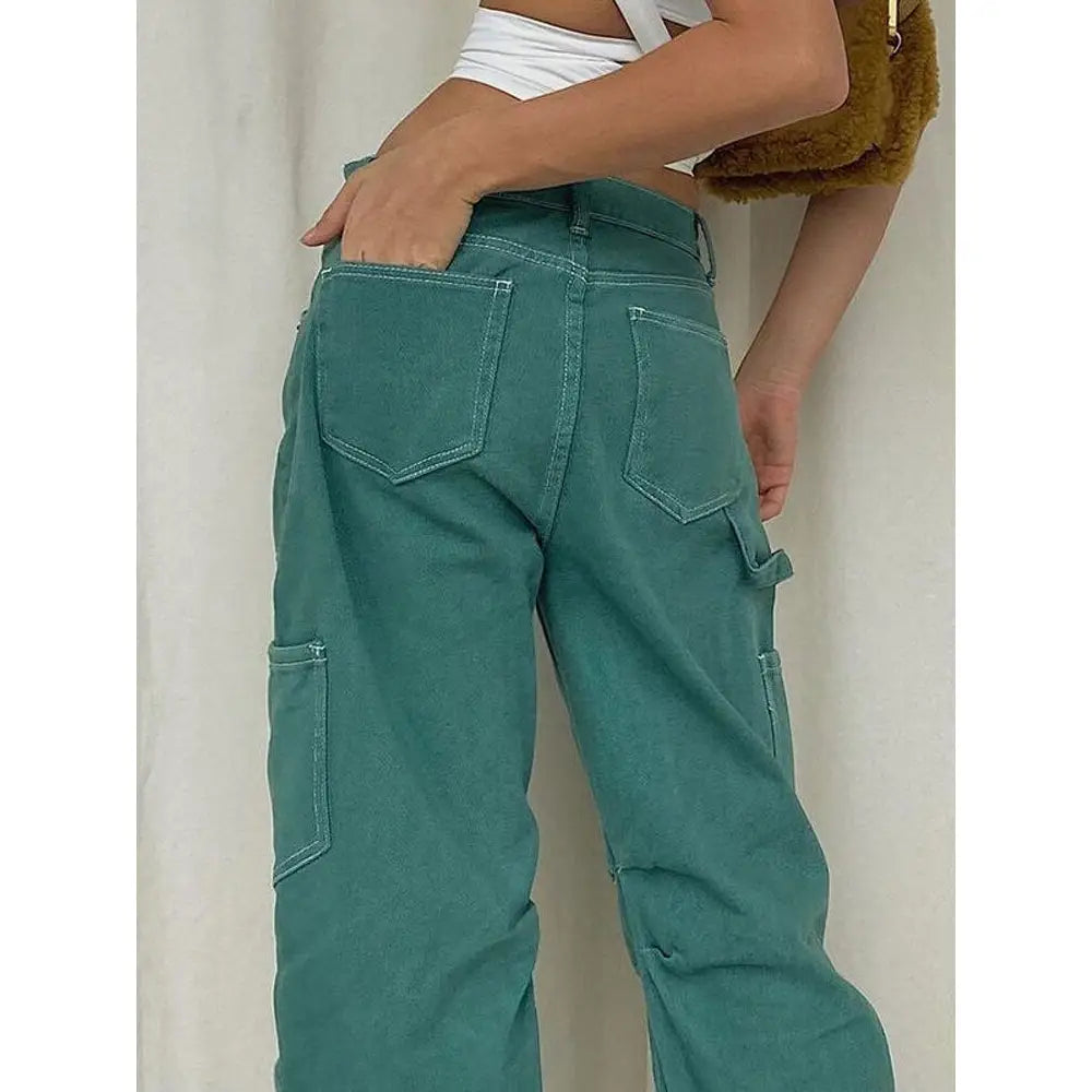 Vintage Green Cargo Denim Pants
