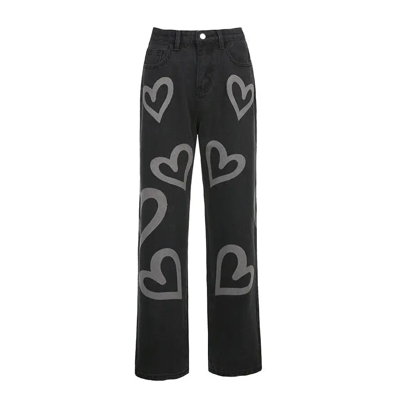 Vintage Heart Graphic Graffiti Jeans