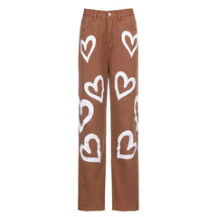 Vintage Heart Graphic Graffiti Jeans