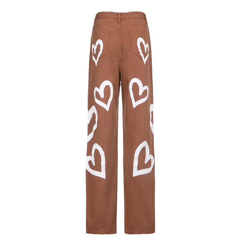 Vintage Heart Graphic Graffiti Jeans - Pants