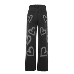 Vintage Heart Graphic Graffiti Jeans