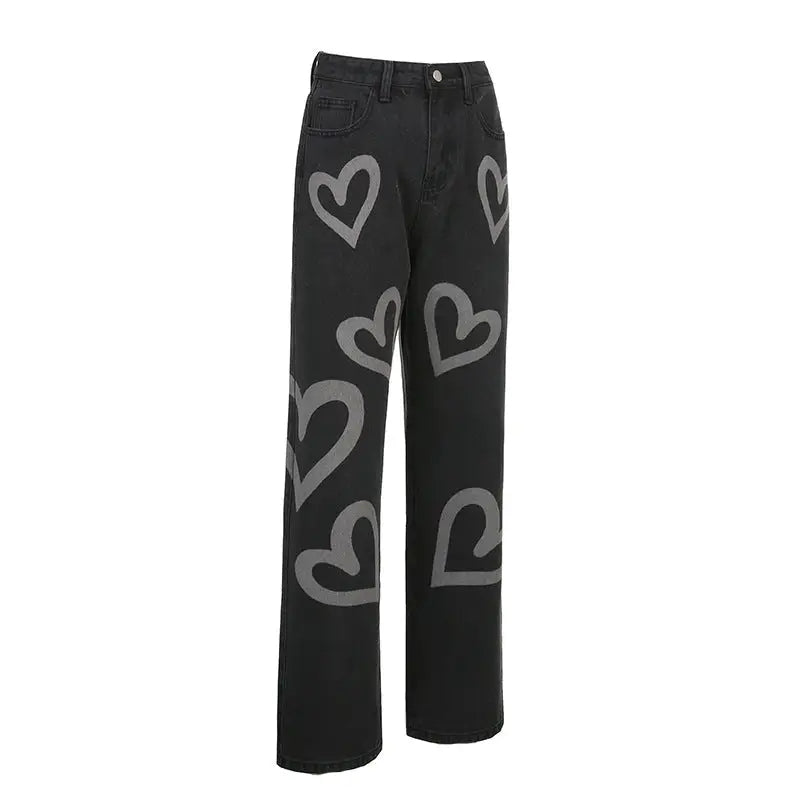 Vintage Heart Graphic Graffiti Jeans - Pants