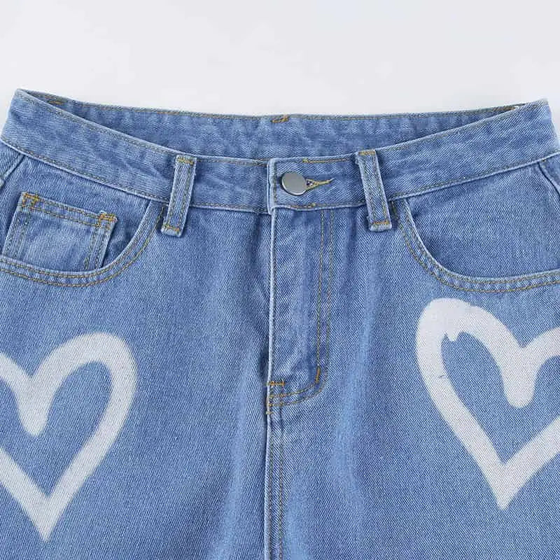 Vintage Heart Graphic Graffiti Jeans - Pants