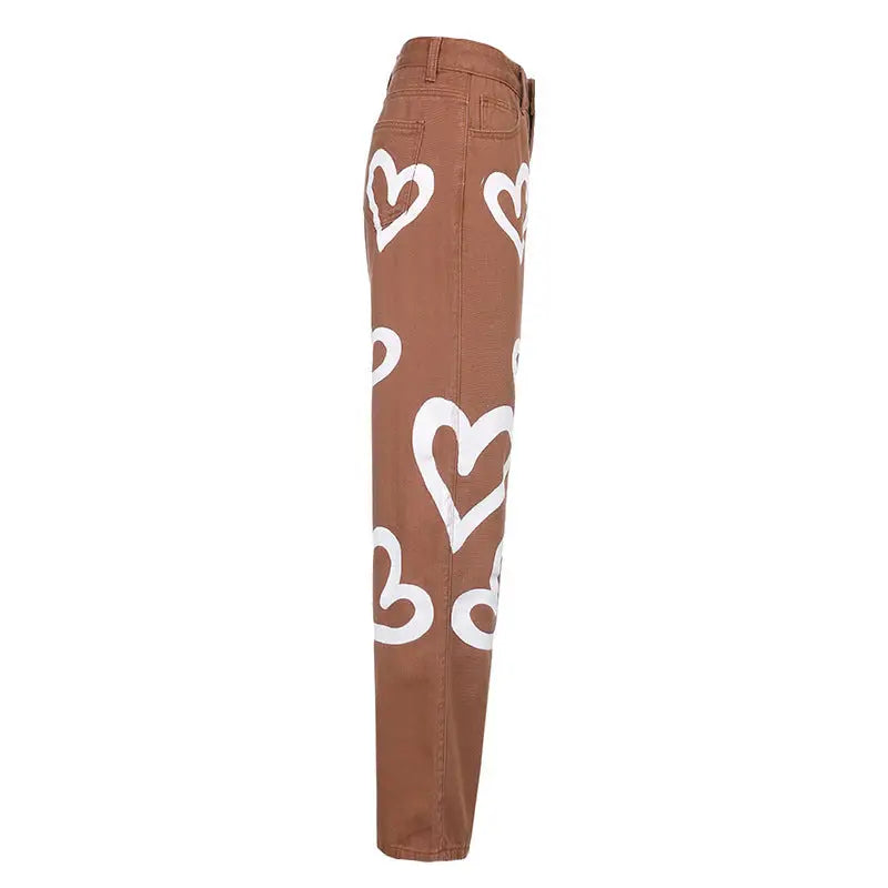 Vintage Heart Graphic Graffiti Jeans - Pants