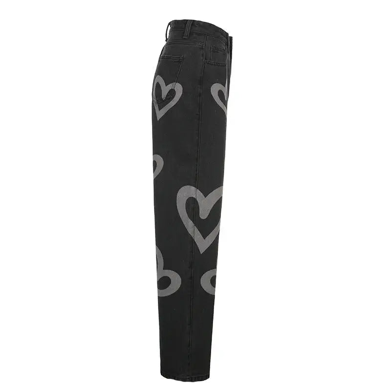 Vintage Heart Graphic Graffiti Jeans - Pants