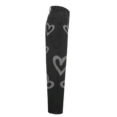 Vintage Heart Graphic Graffiti Jeans