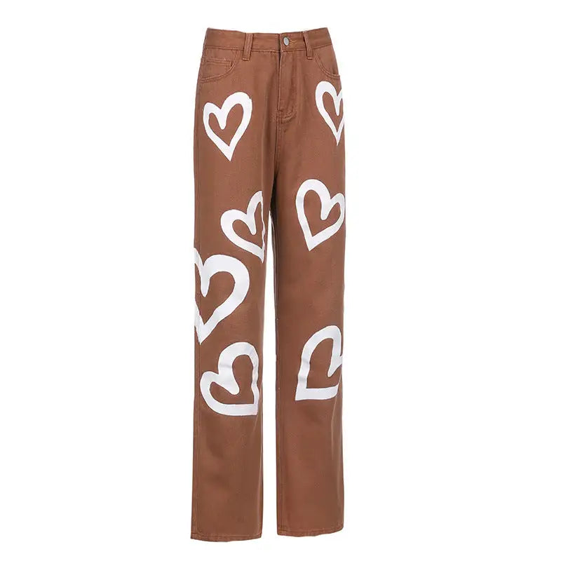 Vintage Heart Graphic Graffiti Jeans - Pants