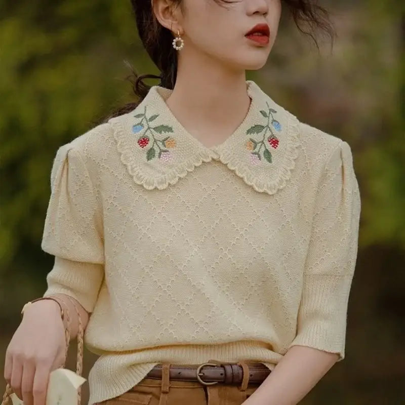 Vintage Knitted Flower Blouse