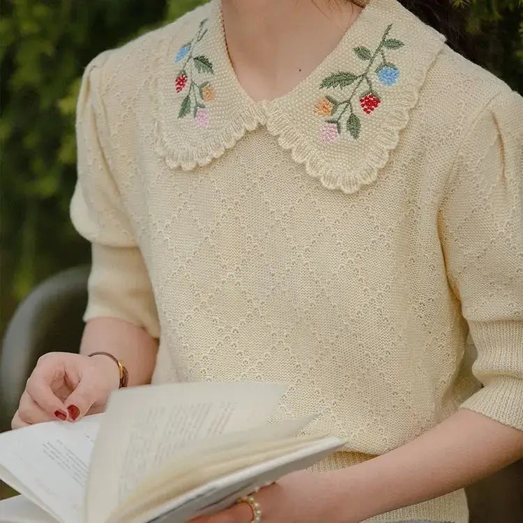 Vintage Knitted Flower Blouse