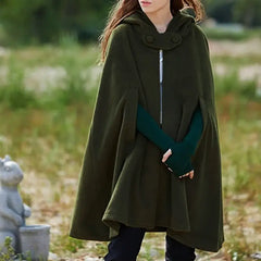 Vintage Medieval Poncho Cloak Hooded Cape Coat Green / S