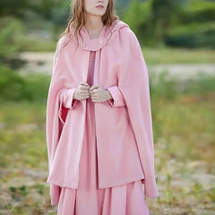 Vintage Medieval Poncho Cloak Hooded Cape Coat Pink / S