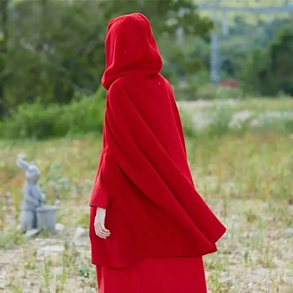 Vintage Medieval Poncho Cloak Hooded Cape Coat Red / S