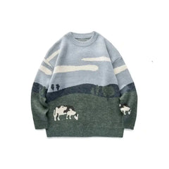 Vintage Prairie Cow Pattern Sweater