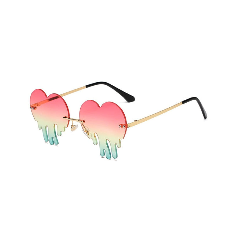 Vintage Rimless Sunglasses Heart Shape - Green Pink / One