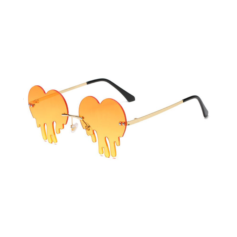 Vintage Rimless Sunglasses Heart Shape - Orange / One Size