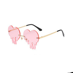 Vintage Rimless Sunglasses Heart Shape - Pink / One Size