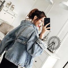 Vintage Ripped Letters Denim Jacket