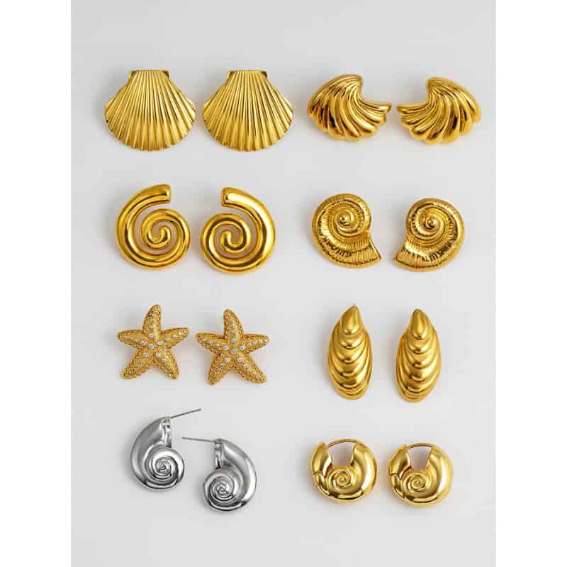 Vintage Stainless Steel Plated Snail Conch Shell Starfish