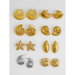 Vintage Stainless Steel Plated Snail Conch Shell Starfish