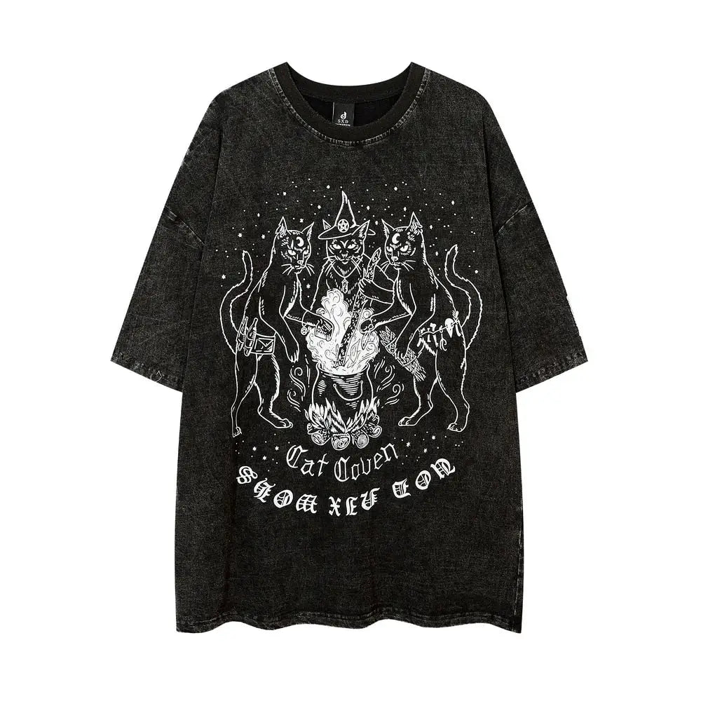 Vintage Streetwear Cat Coven Xie Dou T Shirt Black / M
