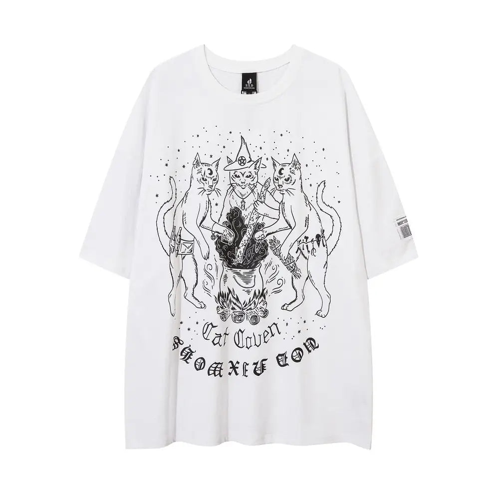 Vintage Streetwear Cat Coven Xie Dou T Shirt White / M