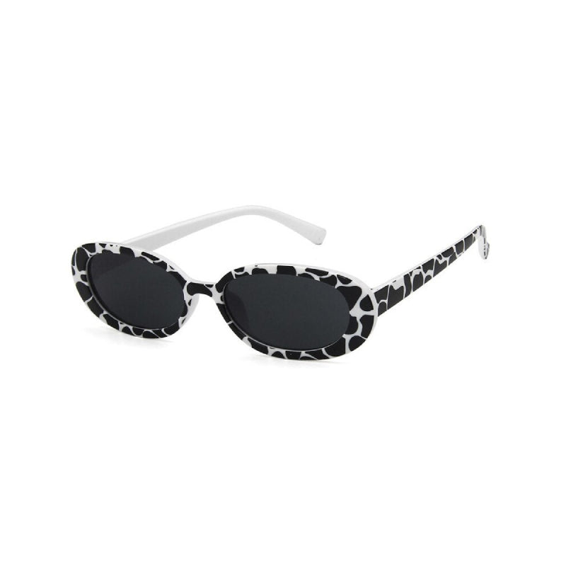 Vintage Unisex Small Oval Frame Sunglasses - Black / White /