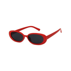 Vintage Unisex Small Oval Frame Sunglasses - Red / One Size