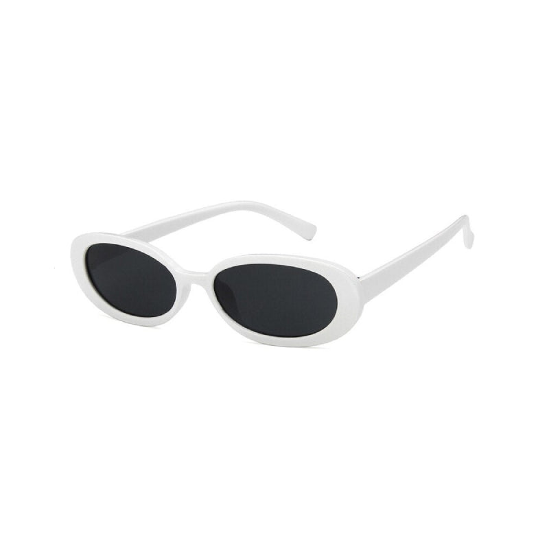 Vintage Unisex Small Oval Frame Sunglasses - White / One